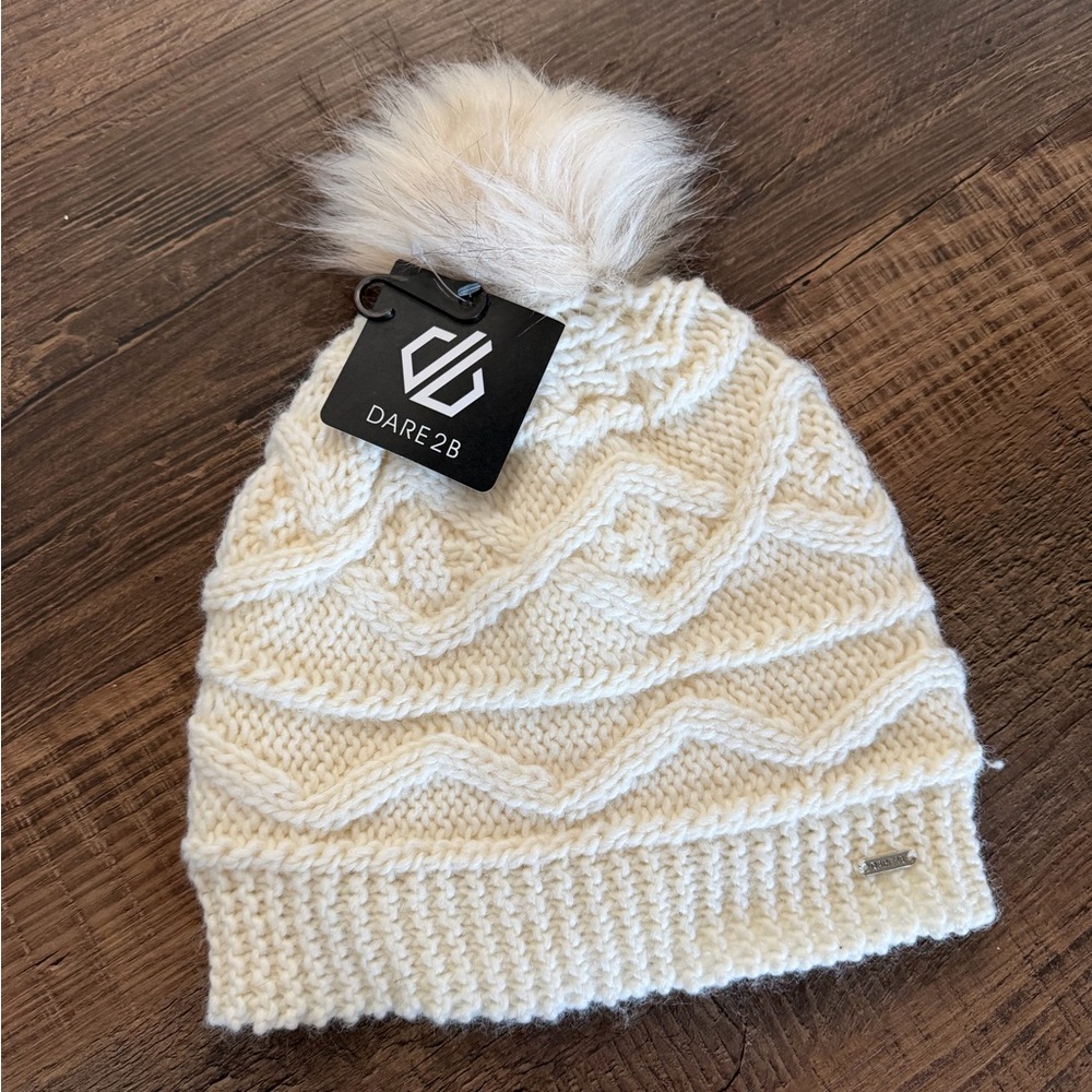 Dare2b Cream Knit Hat with Pom Pom